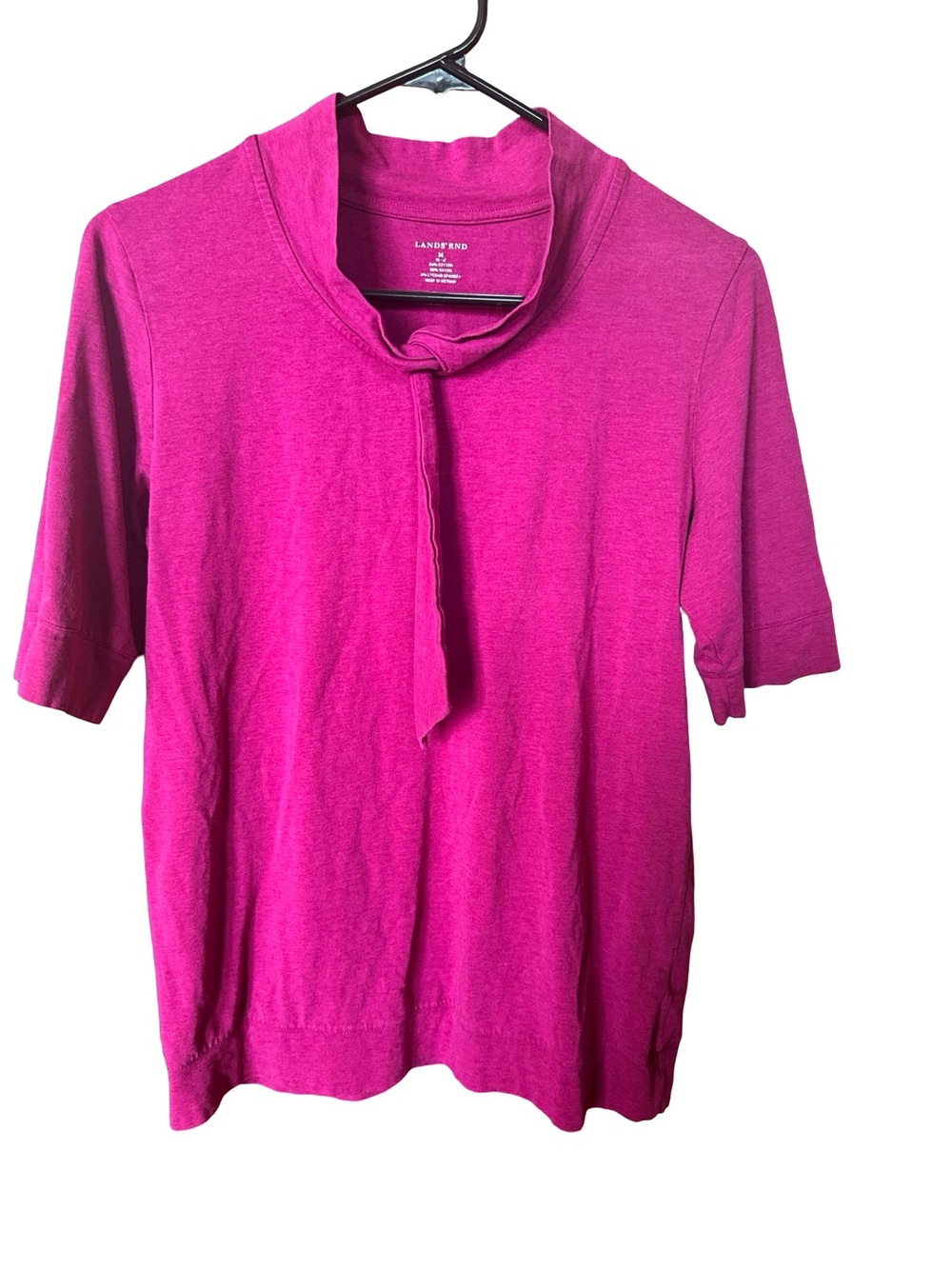 Lands' End Women's Bright Fuchsia Tie-Neck Short Sleeve Top